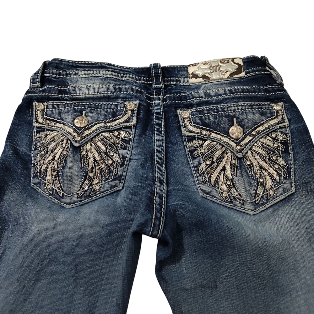 Miss Me Jeans Low-Rise Skinny Size 26 Distressed Y2K Bling Wings Whiskers